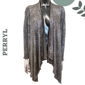 Perryl Metallic Silver Open-Front Cardigan Holiday Wear Party – Size Medium